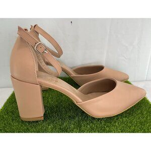 New Madam Victoria Womens Pointed Toe Block Heel Ankle Strap Nude Pumps Size 8 U